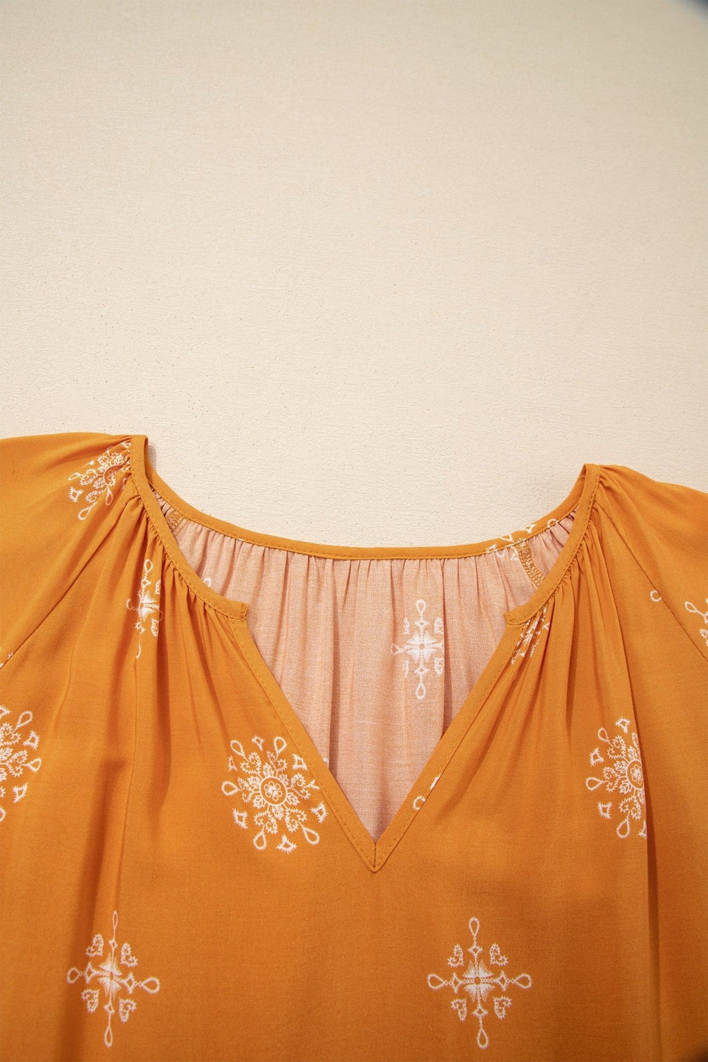 Plus Size Boho Floral Boho Notch V-Neck Top - Rooted & Reckless Co.
