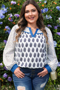 Plus Size Boho Floral Patchwork Puff Sleeve Blouse - Rooted & Reckless Co.