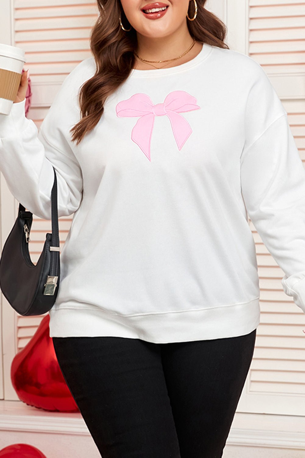 Plus Size Bow Tie Drop Shoulder Sweatshirt - Rooted & Reckless Co.