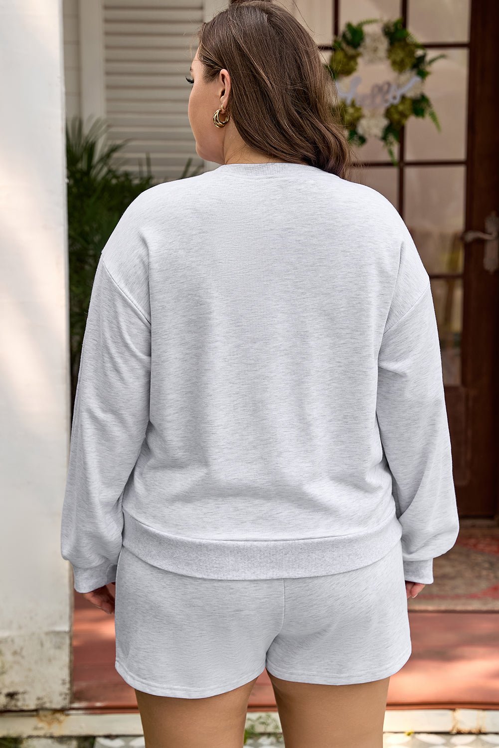 Plus Size Bow Tie Embroidered Pullover and Shorts Set - Rooted & Reckless Co.