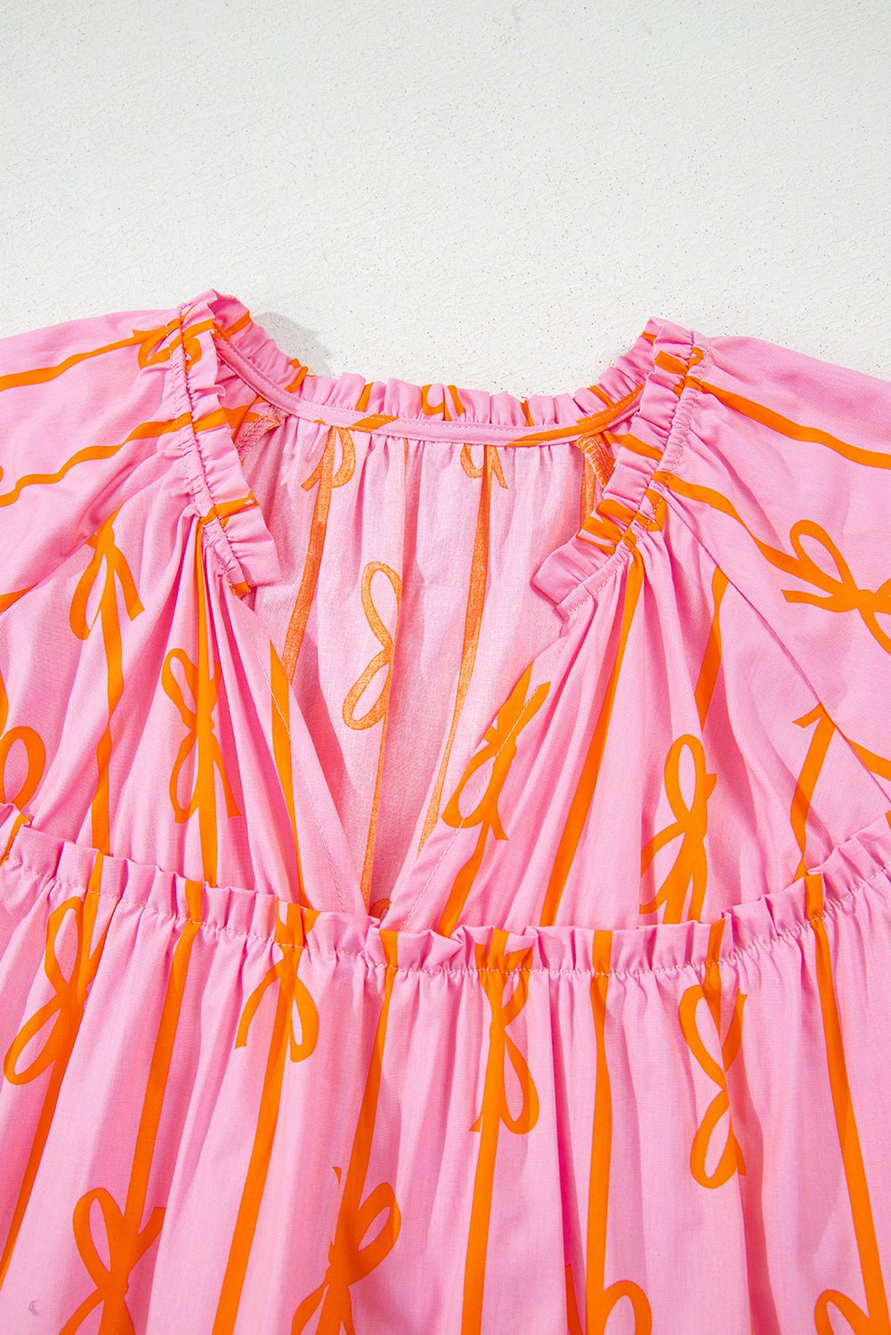 Plus Size Bow Tie V-Neck Puff Sleeve Blouse - Rooted & Reckless Co.