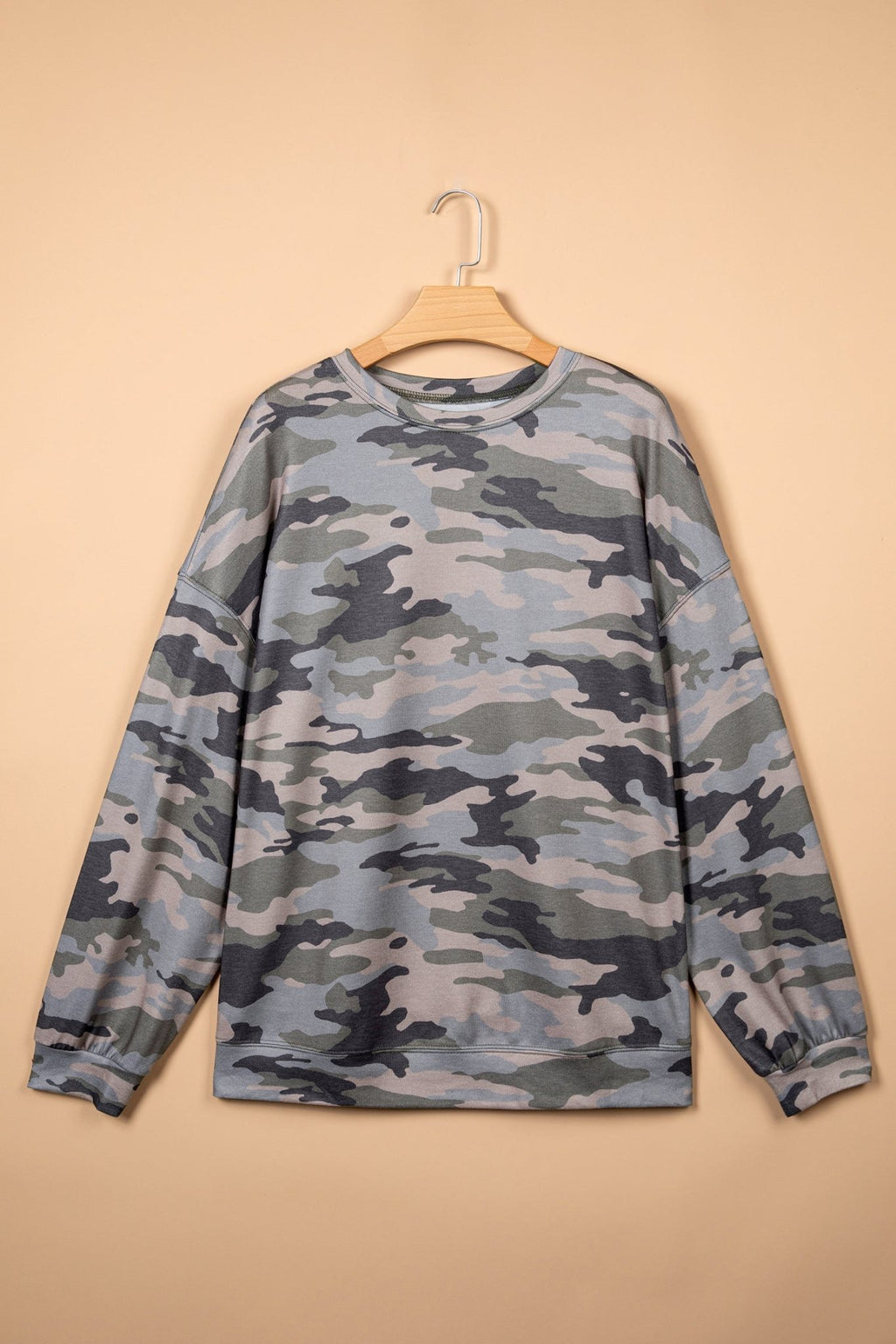 Plus Size Camo Crew Neck Long Sleeve Sweatshirt - Rooted & Reckless Co.