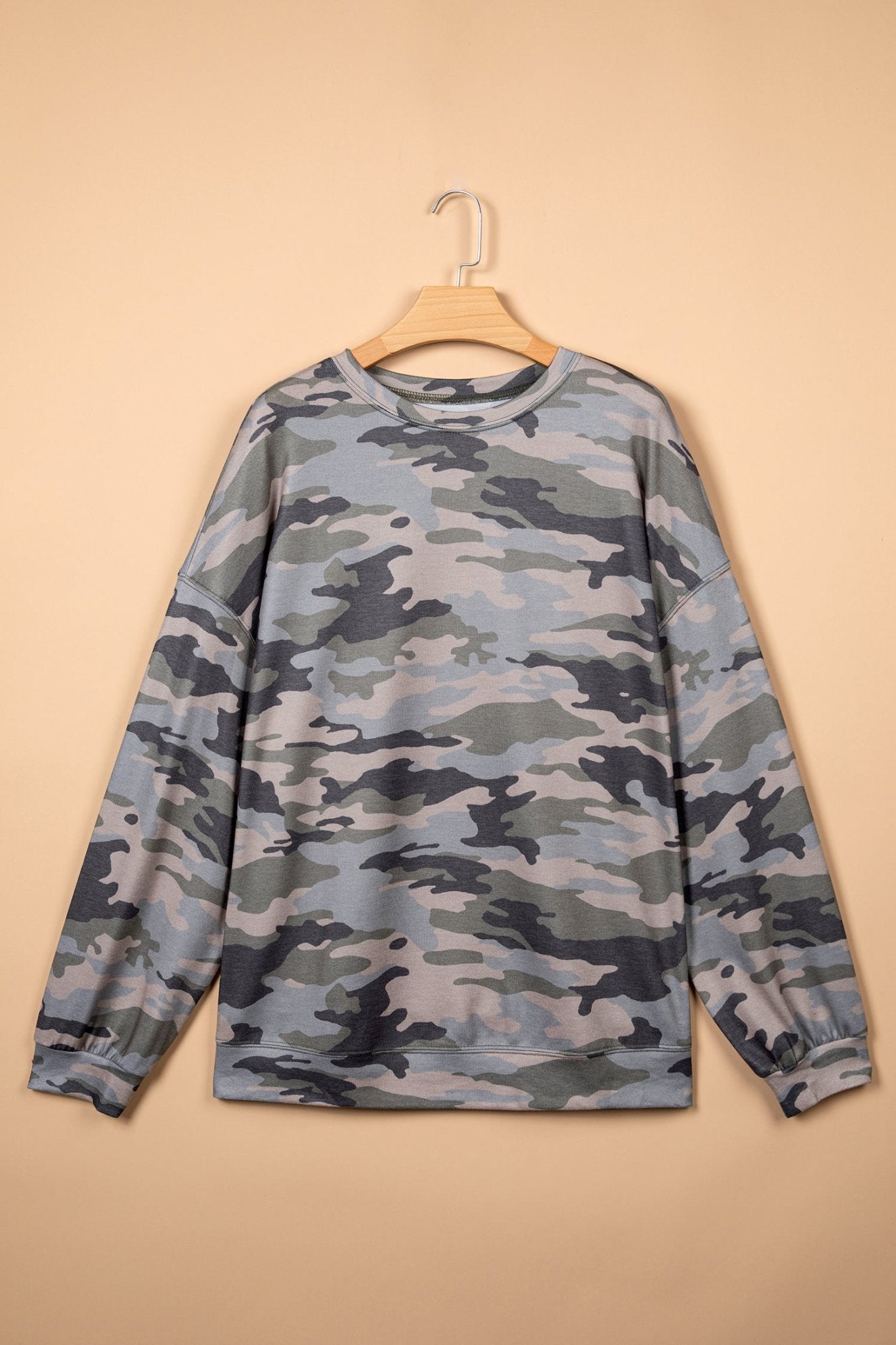 Plus Size Camo Crew Neck Long Sleeve Sweatshirt - Rooted & Reckless Co.