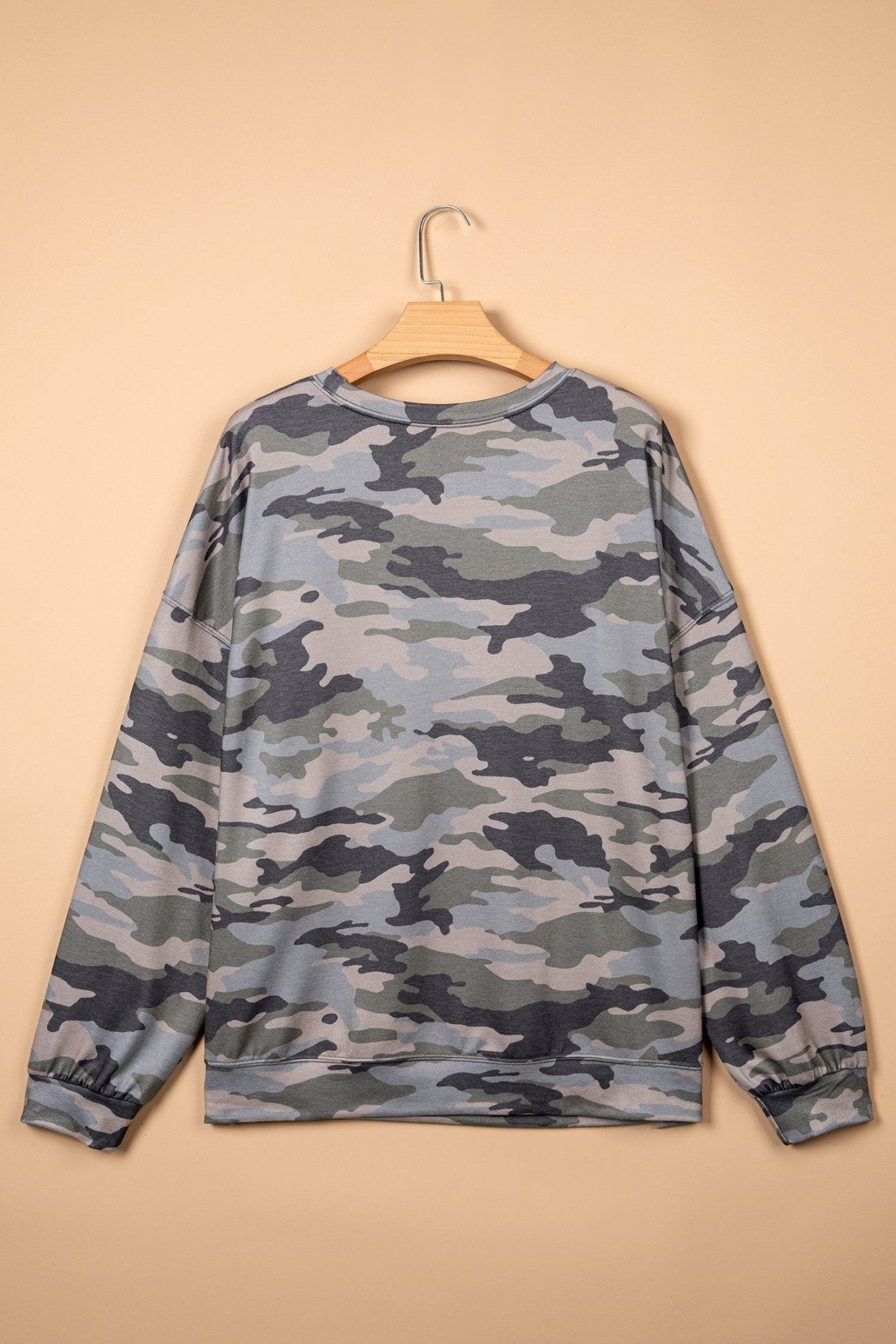 Plus Size Camo Crew Neck Long Sleeve Sweatshirt - Rooted & Reckless Co.