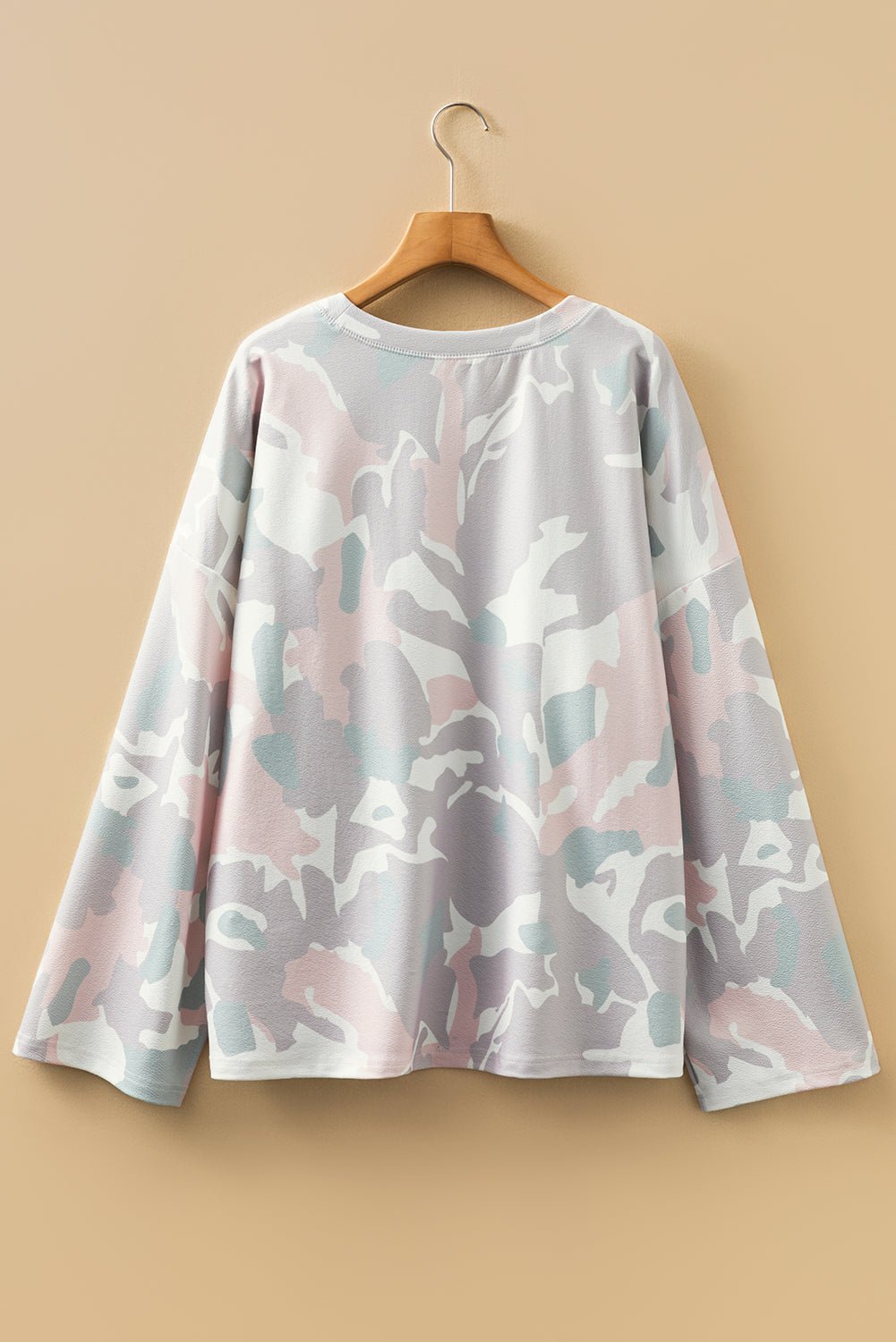 Plus Size Camo Drop Shoulder Pullover Top - Rooted & Reckless Co.