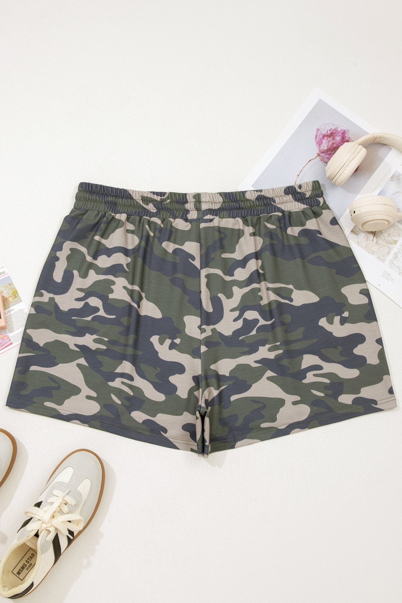 Plus Size Camo Elastic Waist Pocketed Shorts - Rooted & Reckless Co.