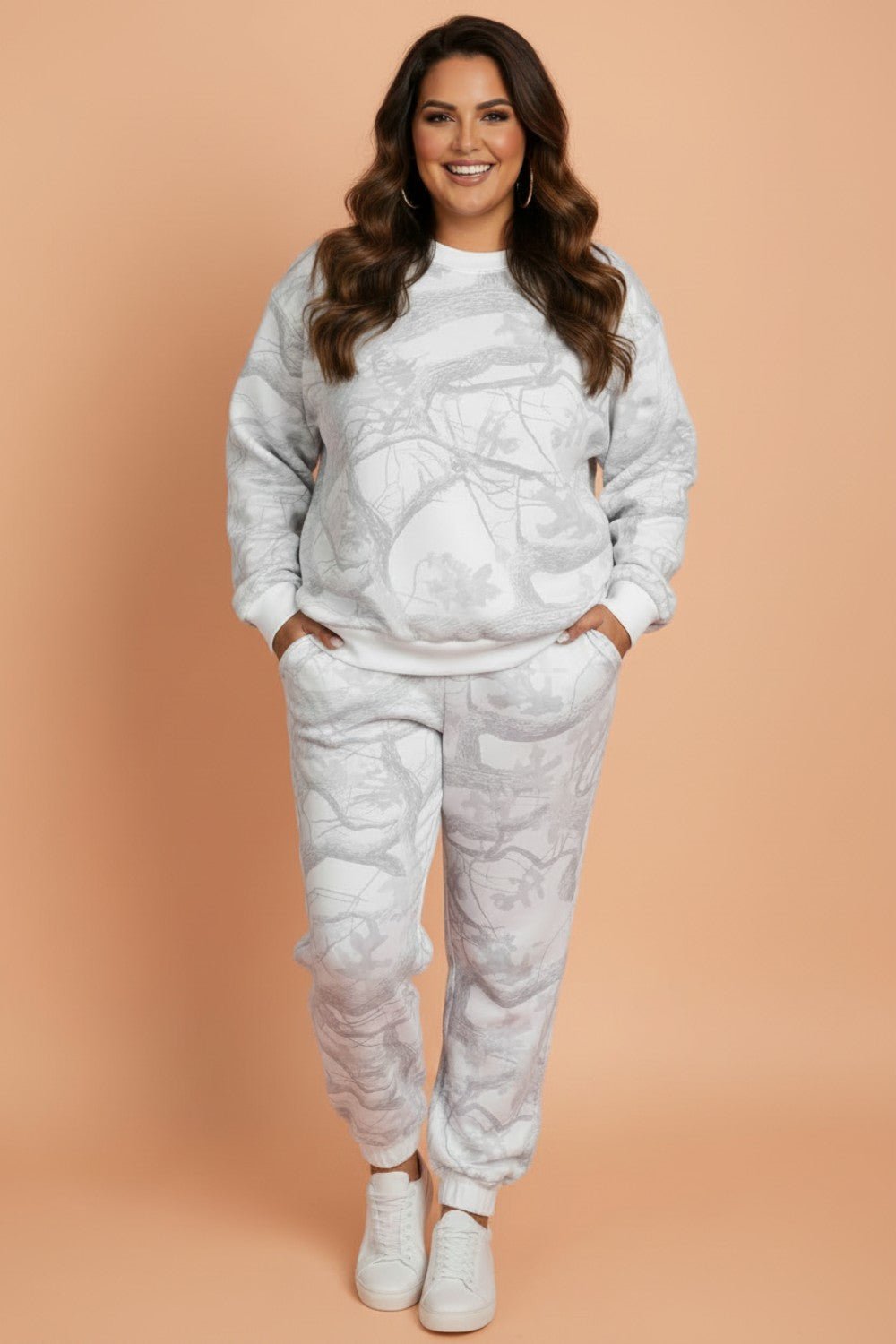 Plus Size Camo Long Sleeve Top and Pants Set - Rooted & Reckless Co.