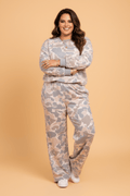 Plus Size Camo Long Sleeve Top & Elastic Waist Pants Set - Rooted & Reckless Co.