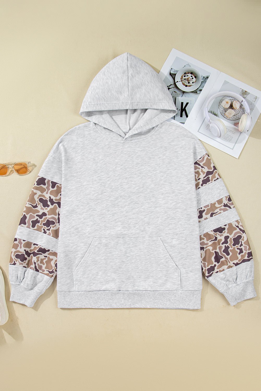 Plus Size Camo Patchwork Asymmetric Sleeve Hoodie - Rooted & Reckless Co.