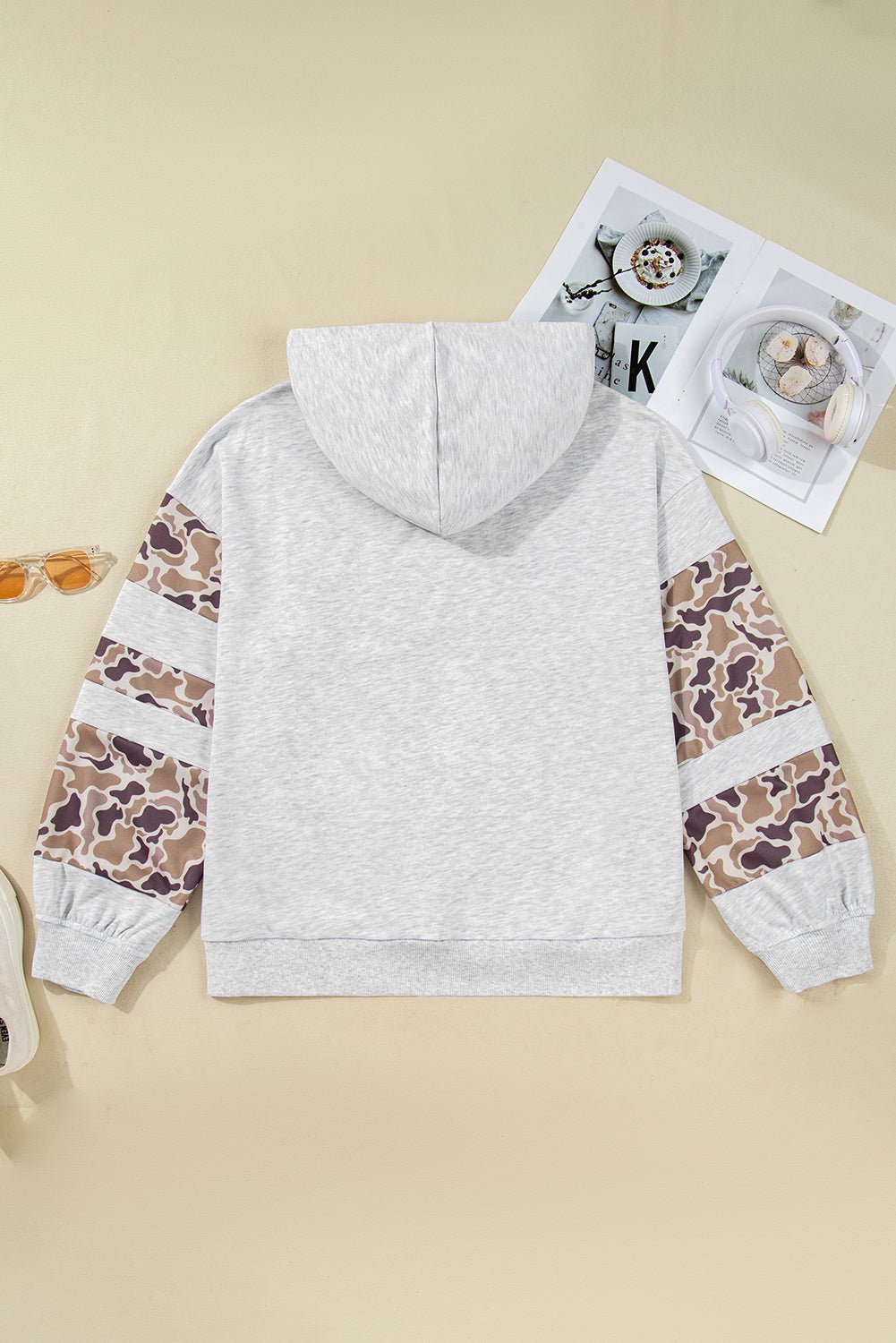 Plus Size Camo Patchwork Asymmetric Sleeve Hoodie - Rooted & Reckless Co.