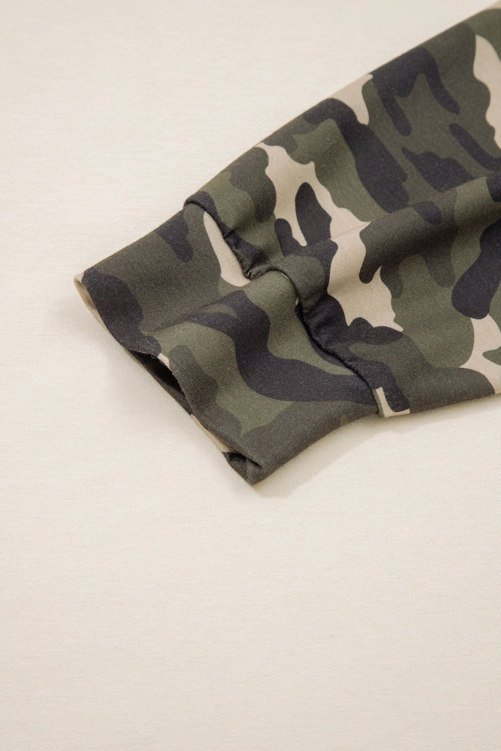 Plus Size Camo Patchwork Raw Hem Sweatshirt - Rooted & Reckless Co.