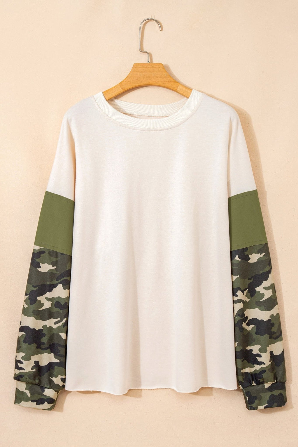Plus Size Camo Patchwork Raw Hem Sweatshirt - Rooted & Reckless Co.