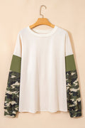 Plus Size Camo Patchwork Raw Hem Sweatshirt - Rooted & Reckless Co.