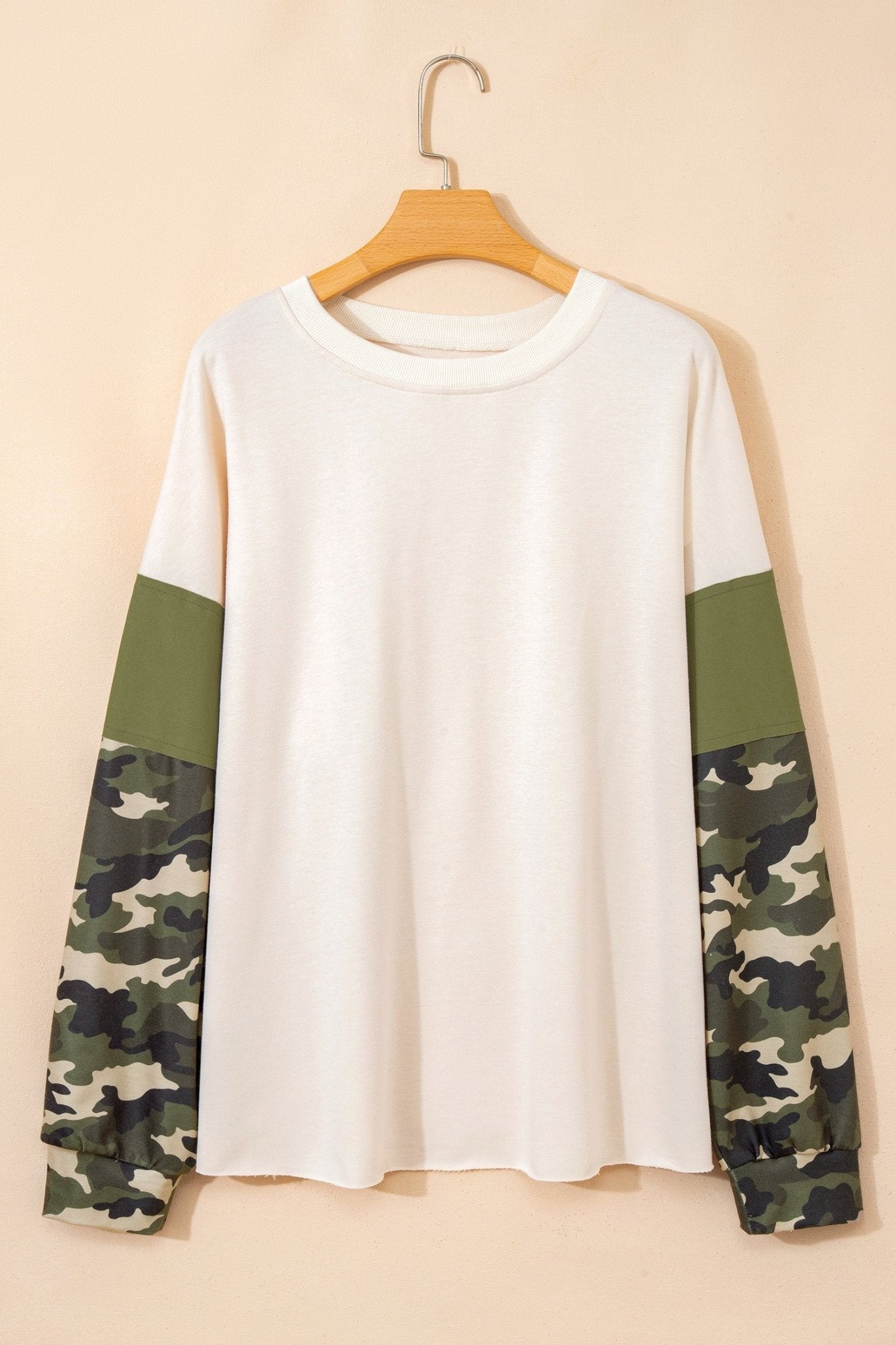 Plus Size Camo Patchwork Raw Hem Sweatshirt - Rooted & Reckless Co.