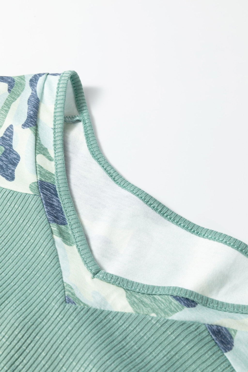 Plus Size Camo Patchwork Ribbed V-Neck Tee - Rooted & Reckless Co.