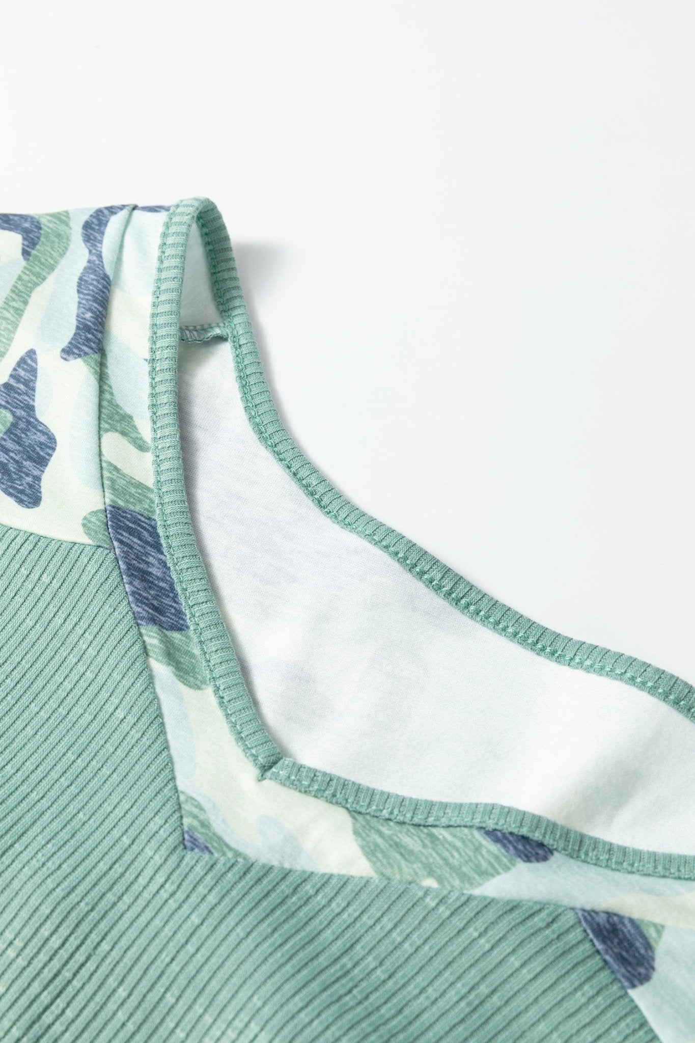 Plus Size Camo Patchwork Ribbed V-Neck Tee - Rooted & Reckless Co.
