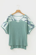 Plus Size Camo Patchwork Ribbed V-Neck Tee - Rooted & Reckless Co.