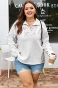 Plus Size Camo Patchwork Zipped Collar Pullover Sweatshirt - Rooted & Reckless Co.