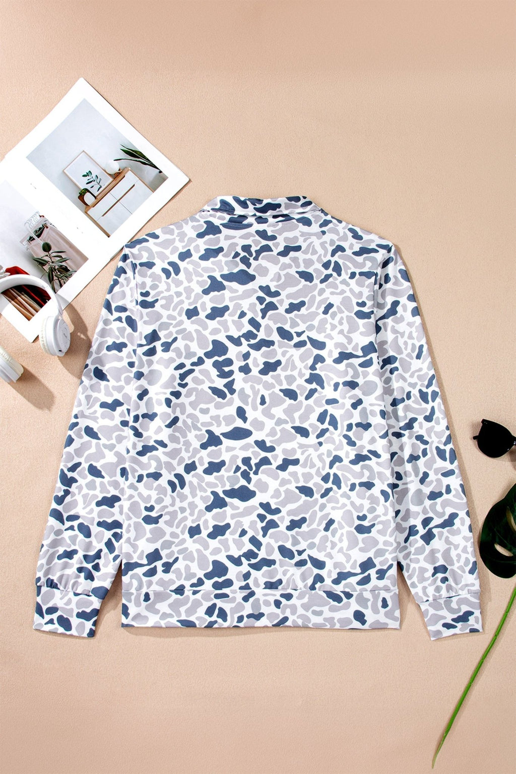 Plus Size Camo Quarter Zip Kangaroo Pocket Sweatshirt - Rooted & Reckless Co.