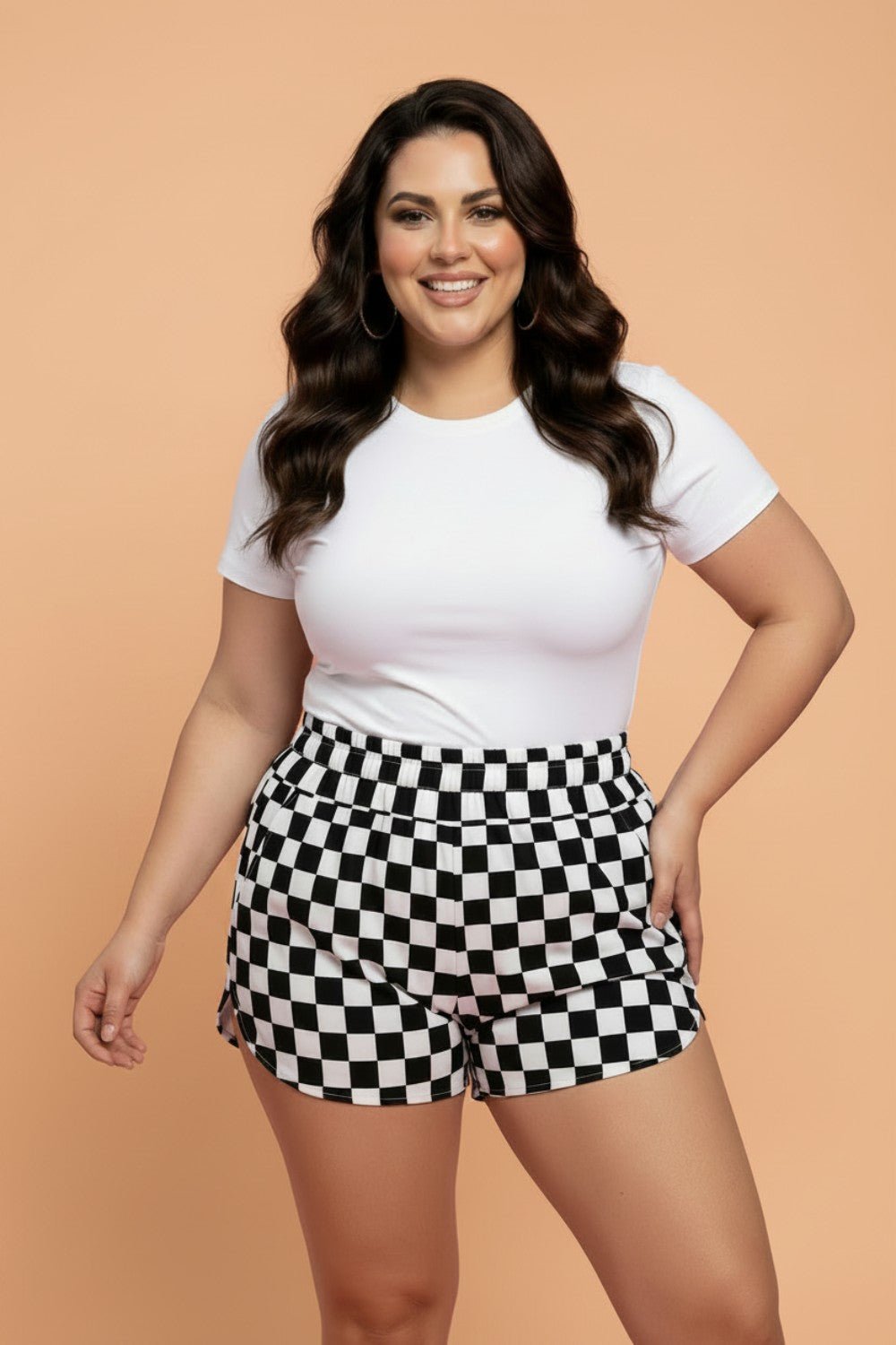 Plus Size Checker Athleisure Shorts - Rooted & Reckless Co.