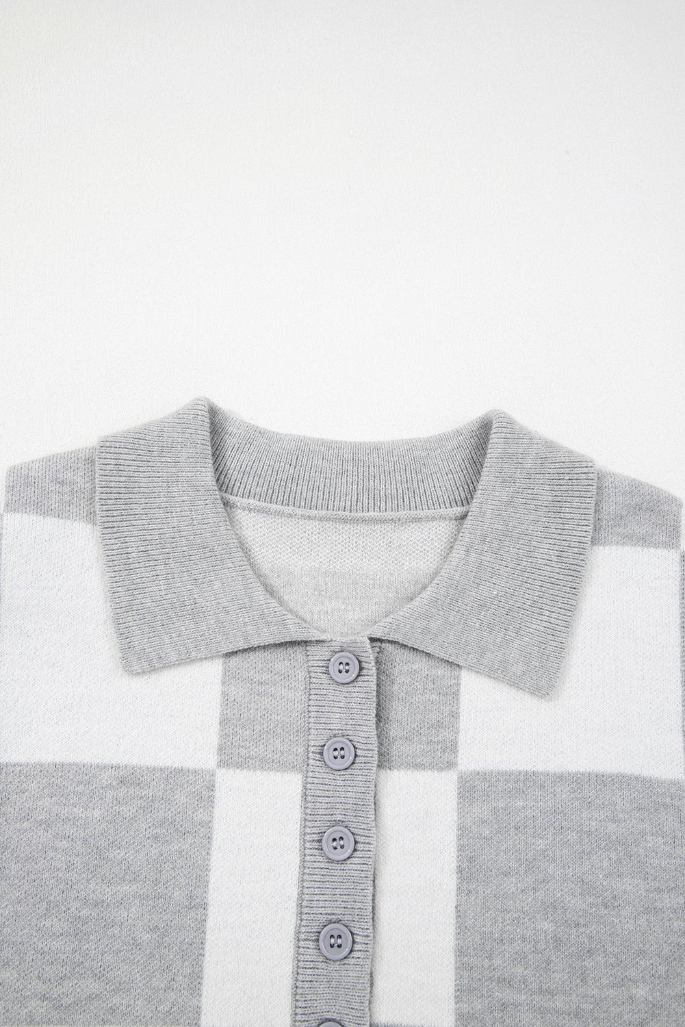 Plus Size Checker Buttoned Polo Collar Sweater - Rooted & Reckless Co.