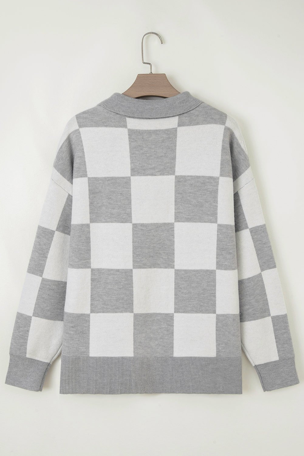Plus Size Checker Buttoned Polo Collar Sweater - Rooted & Reckless Co.