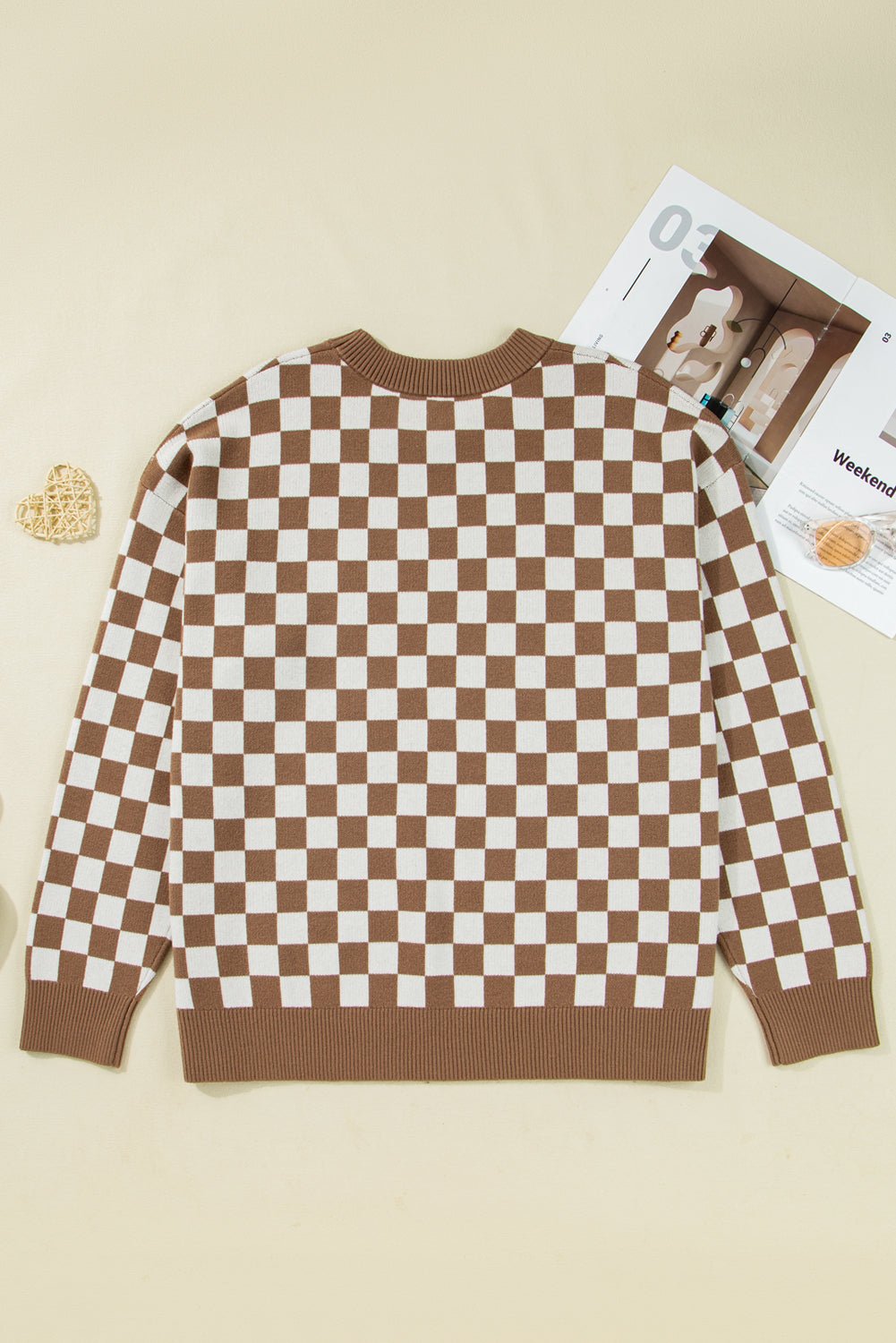 Plus Size Checker Contrast Edge Crewneck Sweater - Rooted & Reckless Co.