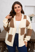Plus Size Checker Ribbed Knit Buttoned V-Neck Cardigan - Rooted & Reckless Co.