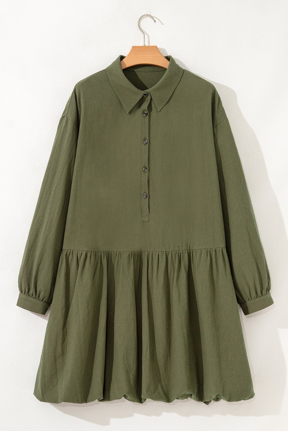 Plus Size Collared Half-Button Ruffle Hem Mini Dress - Rooted & Reckless Co.