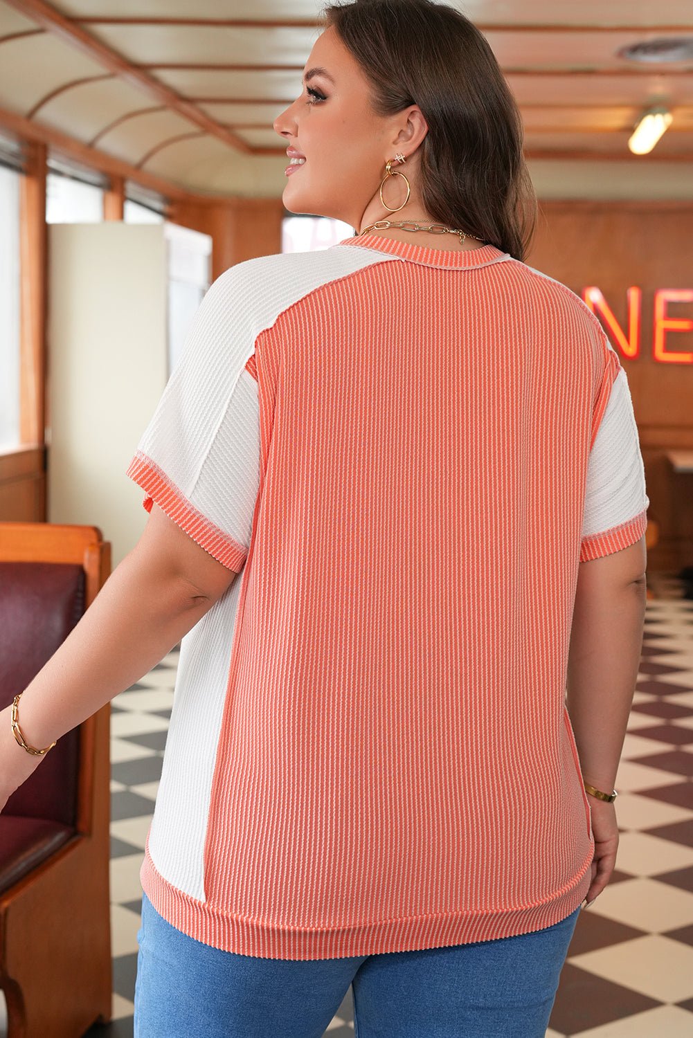 Plus Size Colorblock Corded Knit Crewneck Top - Rooted & Reckless Co.