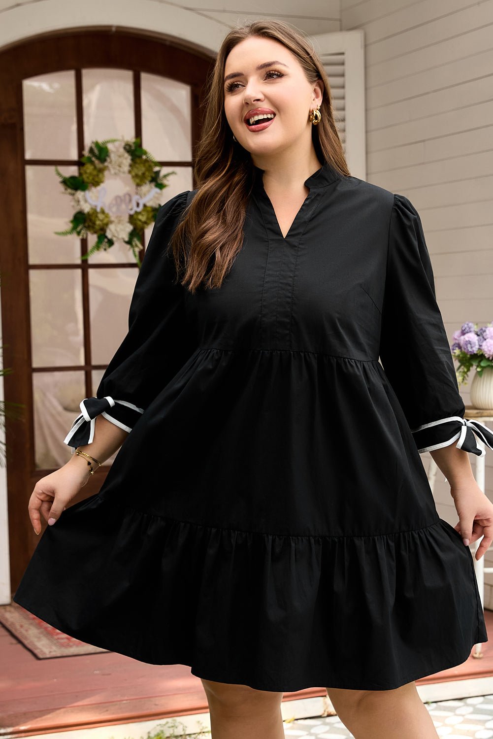 Plus Size Colorblock Knot Cuff Mini Dress - Rooted & Reckless Co.