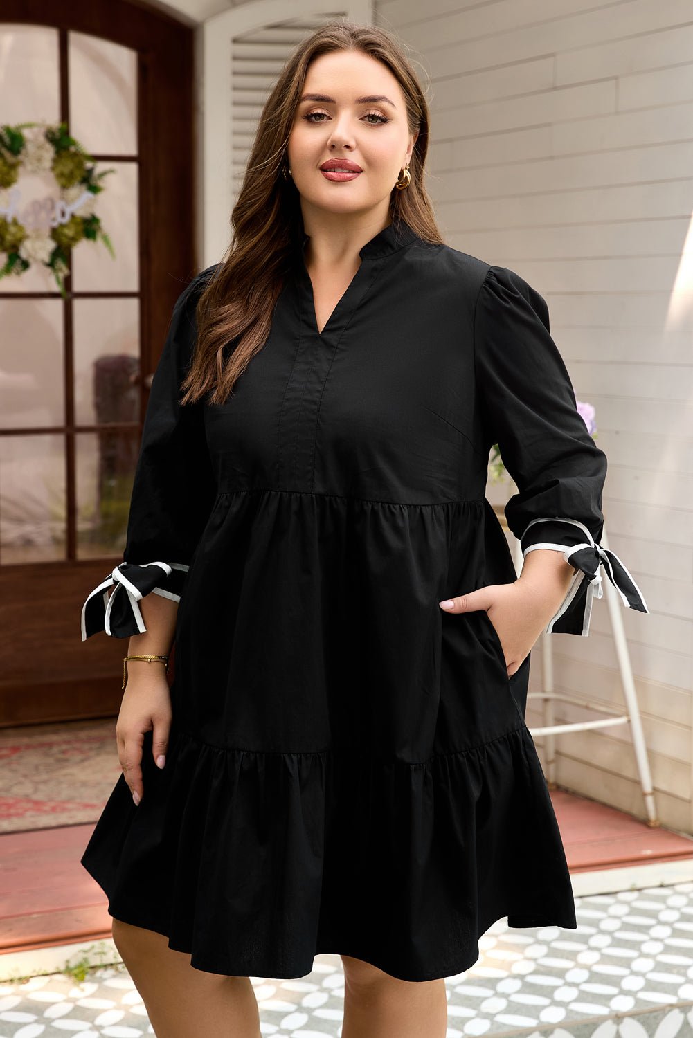 Plus Size Colorblock Knot Cuff Mini Dress - Rooted & Reckless Co.