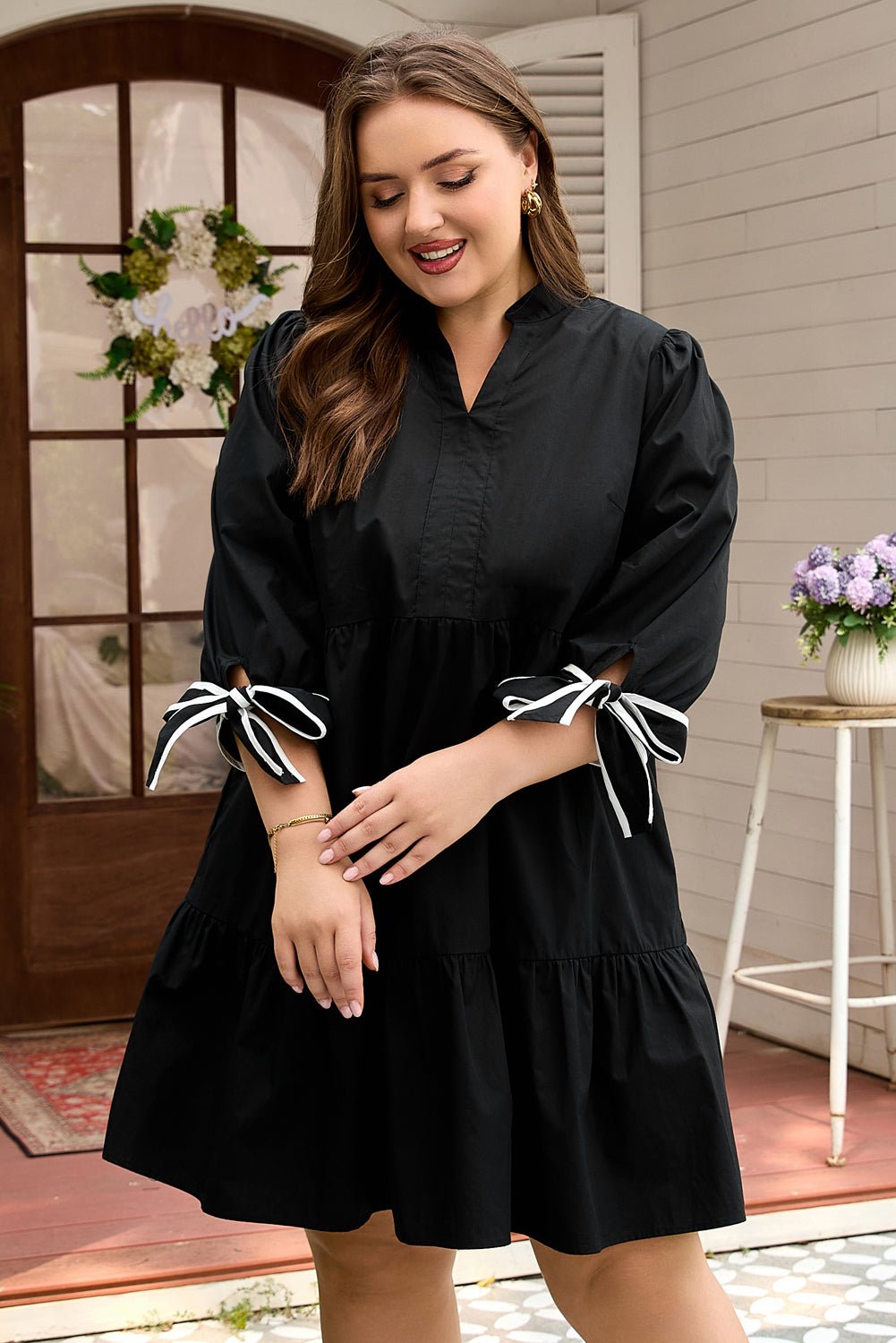 Plus Size Colorblock Knot Cuff Mini Dress - Rooted & Reckless Co.