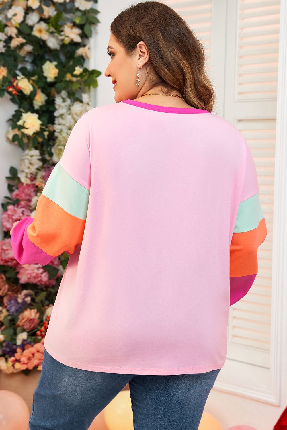 Plus Size Colorblock Patchwork Long Sleeve Top - Rooted & Reckless Co.