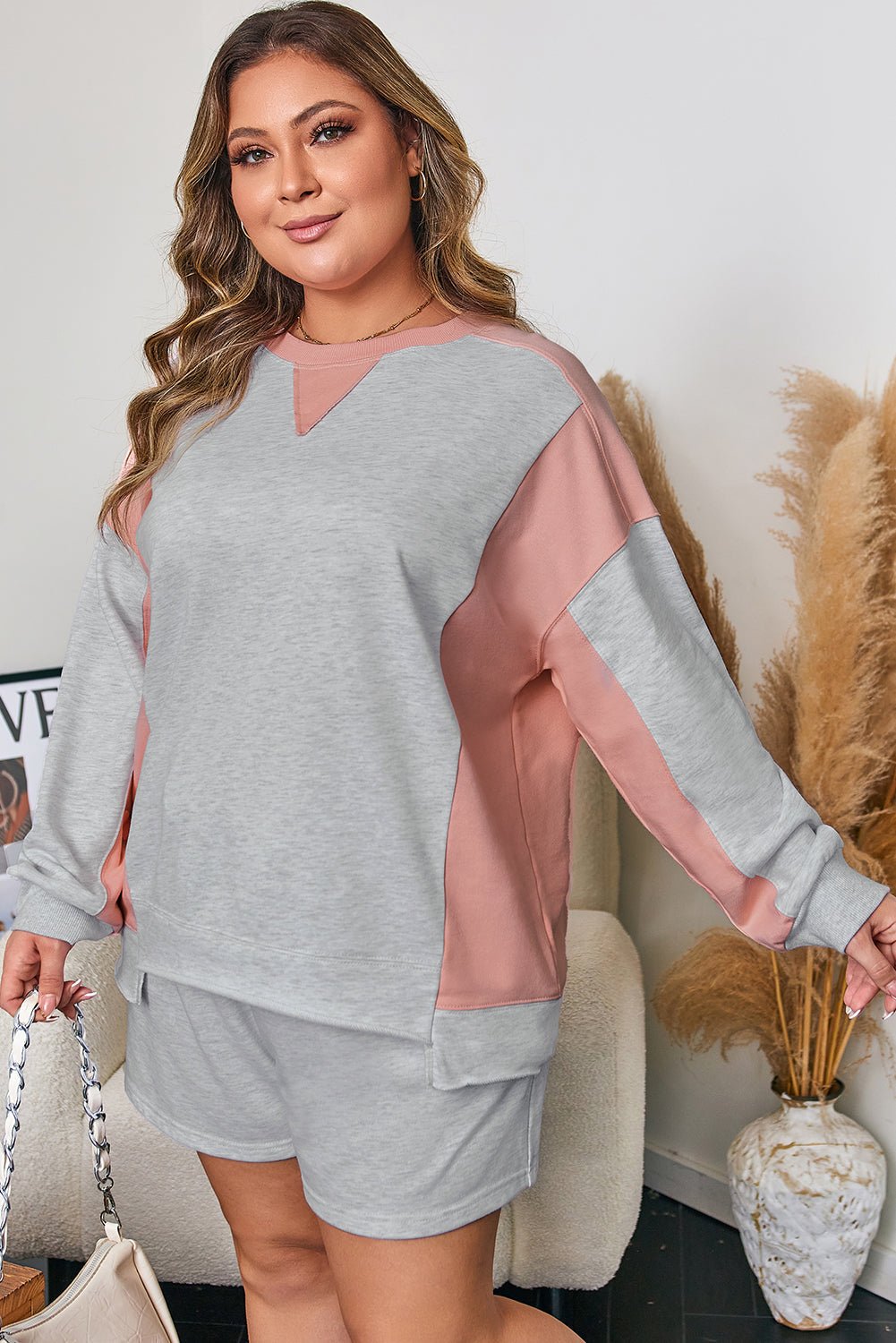 Plus Size Colorblock Pullover and Shorts Set - Rooted & Reckless Co.