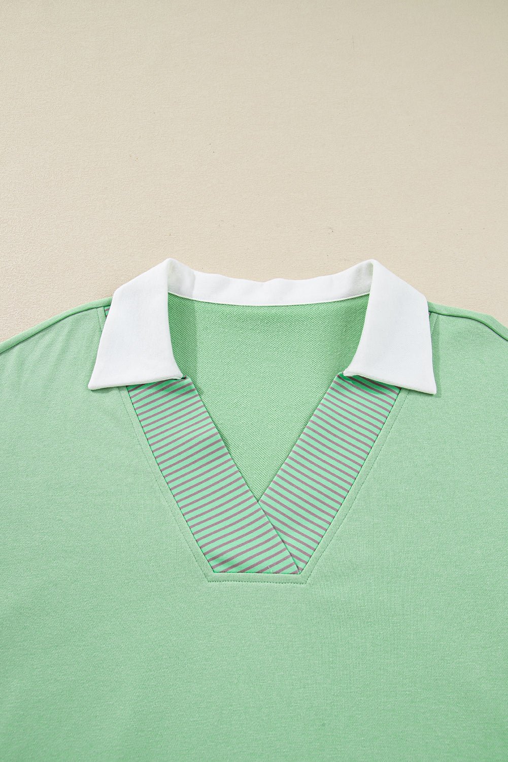 Plus Size Colorblock Stripe Patchwork Collared V-Neck Sweatshirt - Rooted & Reckless Co.