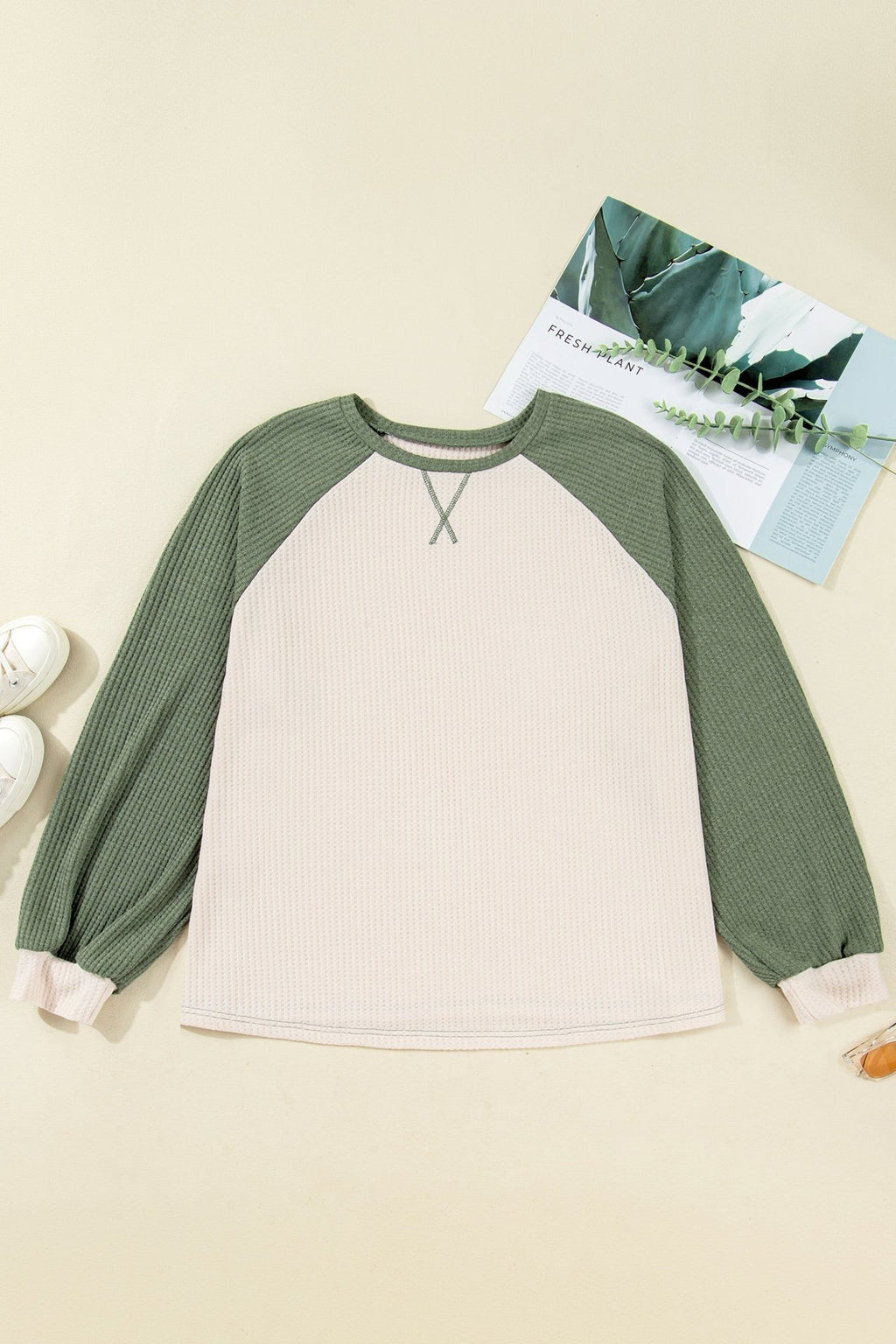 Plus Size Colorblock Waffle Knit Long Sleeve Top - Rooted & Reckless Co.