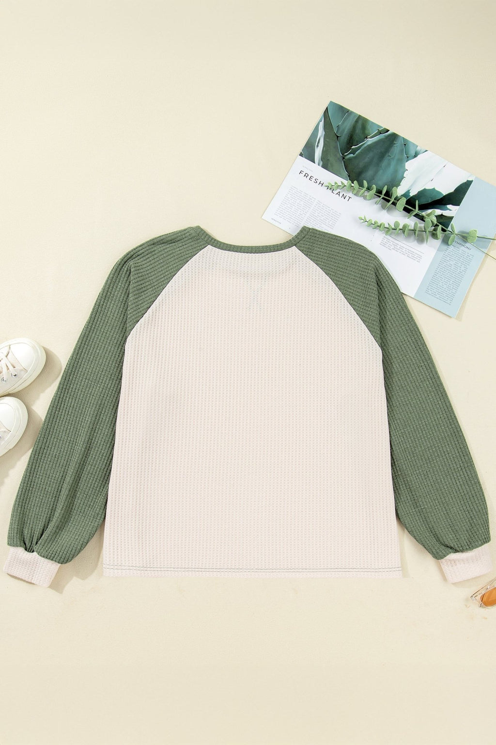 Plus Size Colorblock Waffle Knit Long Sleeve Top - Rooted & Reckless Co.