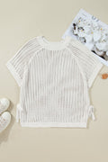 Plus Size Crochet Bow Tie Short Sleeve Sweater - Rooted & Reckless Co.