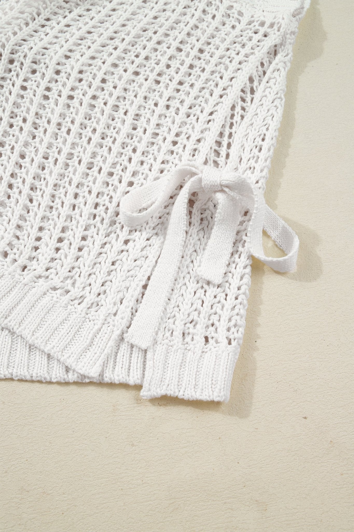 Plus Size Crochet Bow Tie Short Sleeve Sweater - Rooted & Reckless Co.