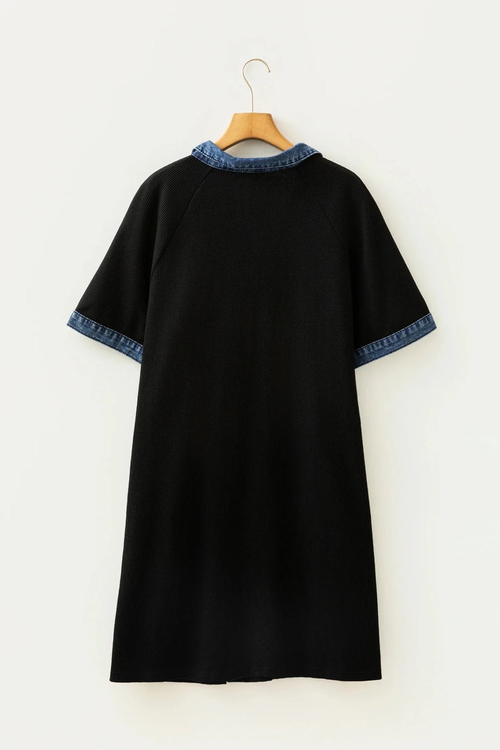 Plus Size Denim Colorblock Polo Collar Mini Dress - Rooted & Reckless Co.