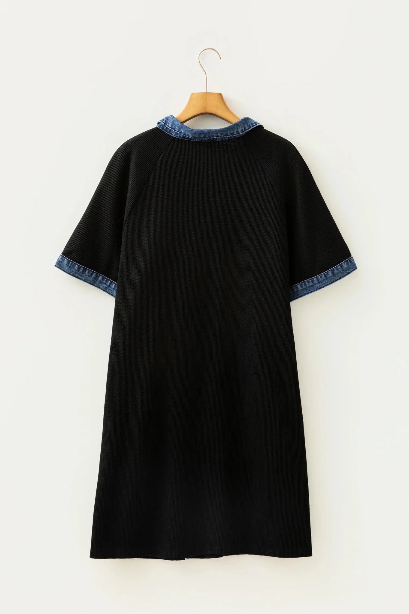 Plus Size Denim Colorblock Polo Collar Mini Dress - Rooted & Reckless Co.