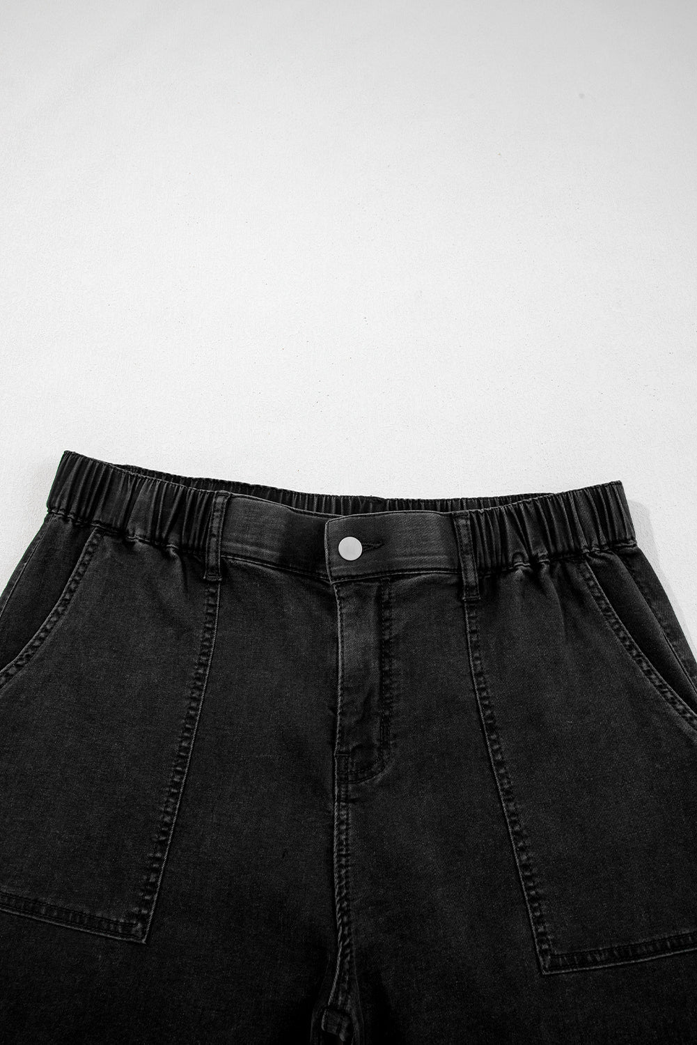 Plus Size Denim Elastic Waist Ruffle Wide Leg Pants - Rooted & Reckless Co.