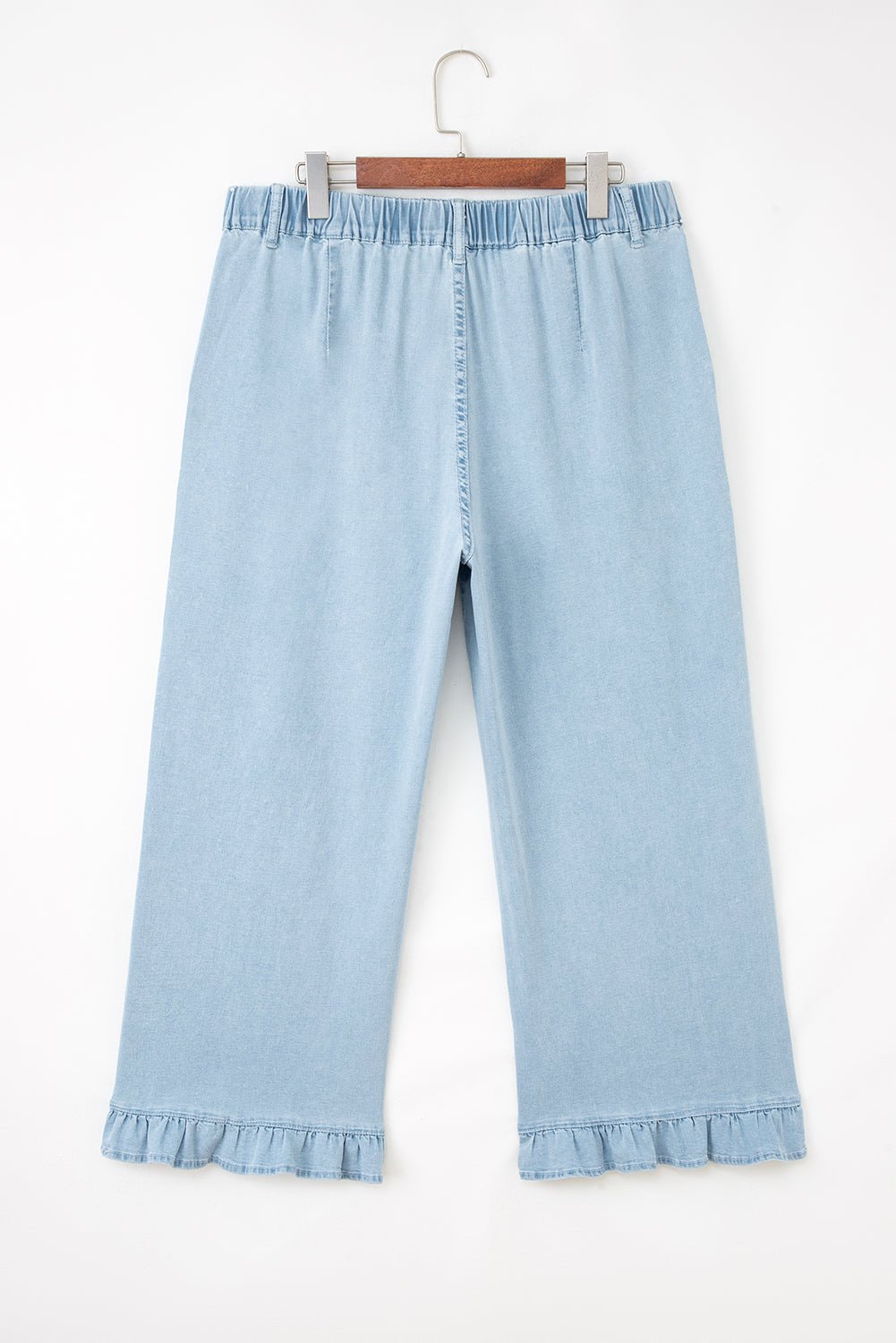 Plus Size Denim Elastic Waist Ruffle Wide Leg Pants - Rooted & Reckless Co.