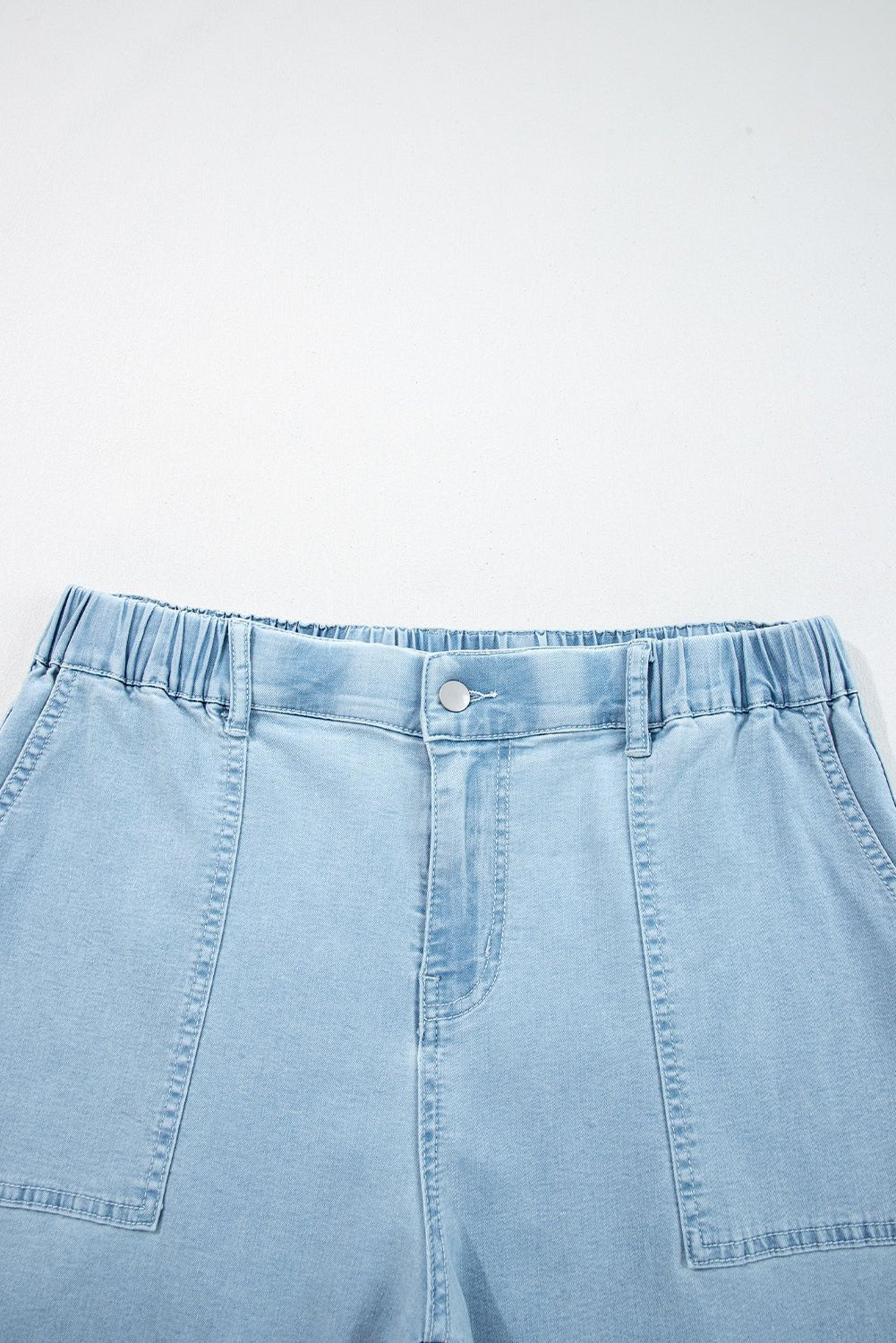 Plus Size Denim Elastic Waist Ruffle Wide Leg Pants - Rooted & Reckless Co.