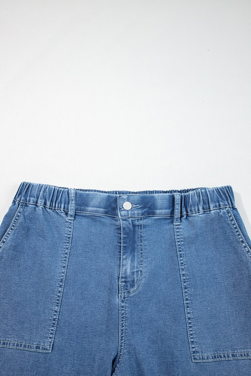 Plus Size Denim Elastic Waist Ruffle Wide Leg Pants - Rooted & Reckless Co.