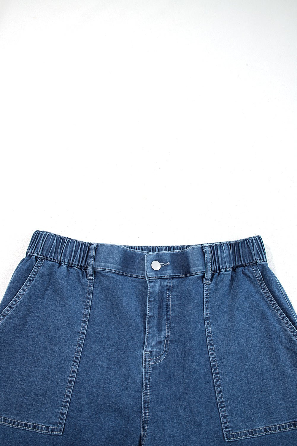Plus Size Denim Elastic Waist Ruffle Wide Leg Pants - Rooted & Reckless Co.
