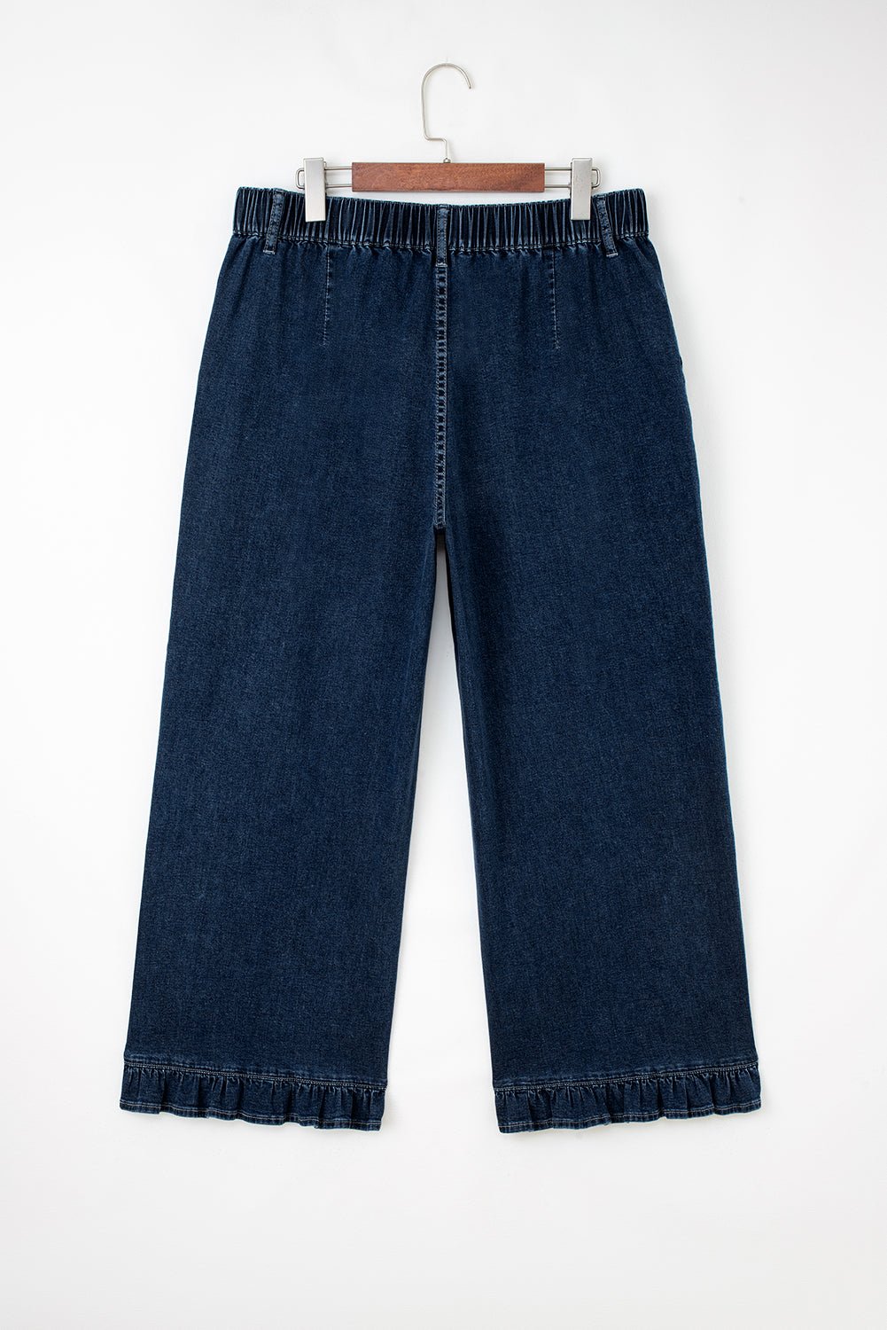 Plus Size Denim Elastic Waist Ruffle Wide Leg Pants - Rooted & Reckless Co.