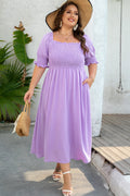 Plus Size Dotted Swiss Smocked Short Sleeve Dress - Rooted & Reckless Co.