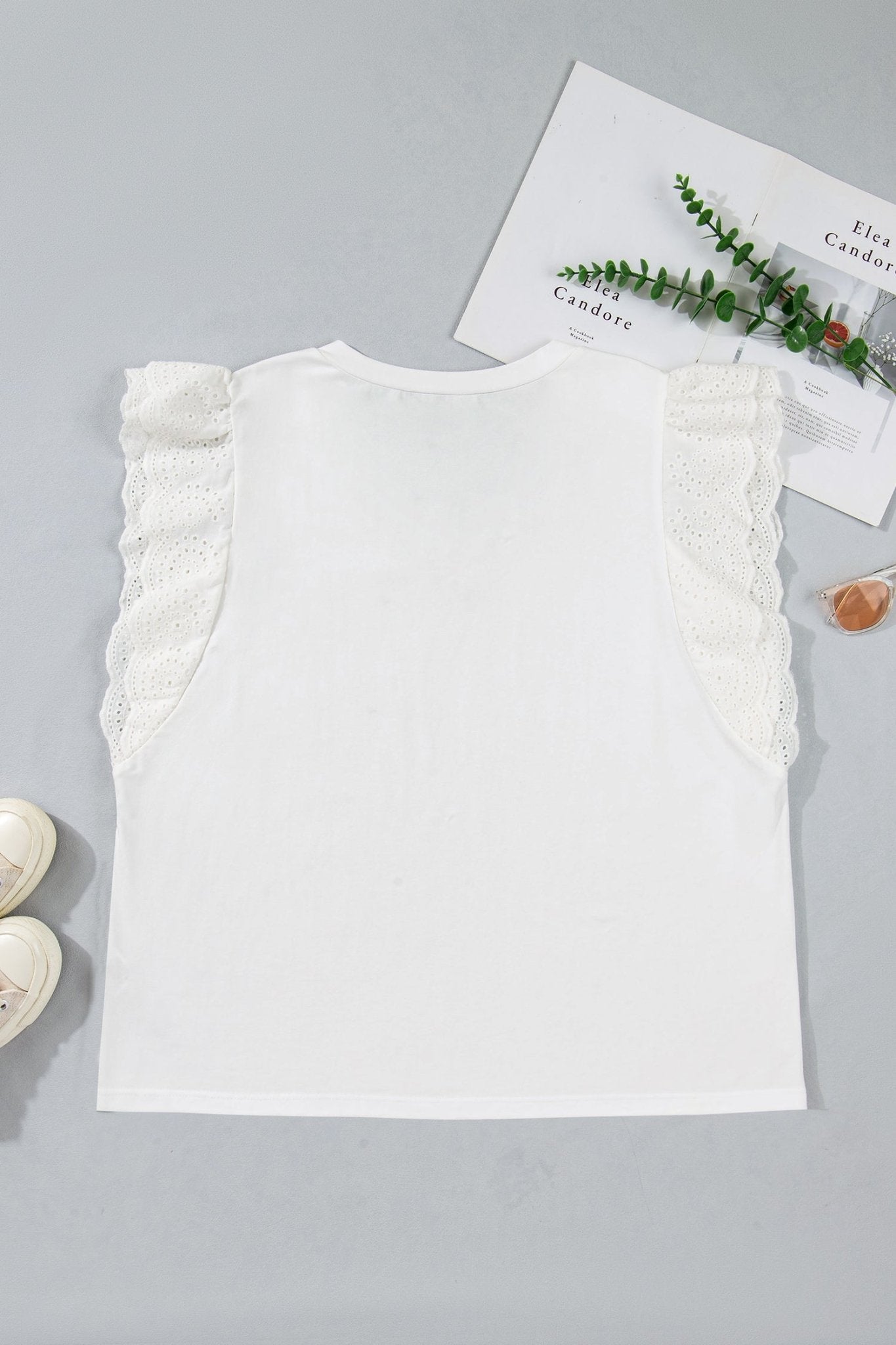 Plus Size Embroidered Eyelet Patchwork Short Sleeve Tee - Rooted & Reckless Co.
